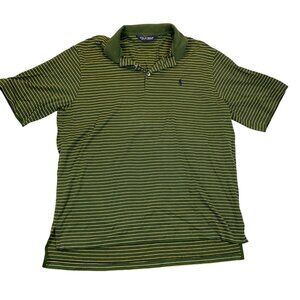 Ralph Lauren Mens Golf Polo Shirt Large Short Sleeve Green Striped Knit Casual